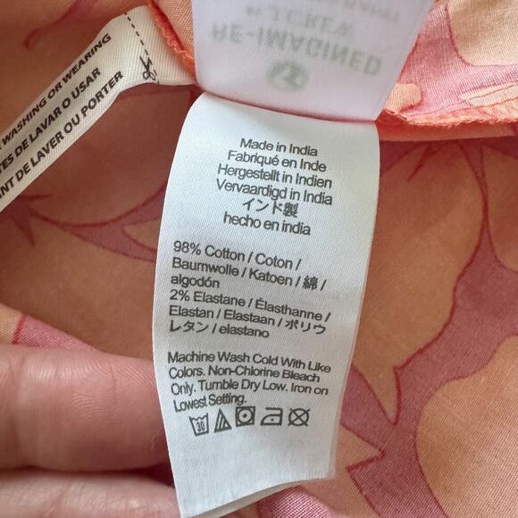 J Crew Dress Womens 4 Pink Orange Floral V Neck Puff Sleeve Tiered Midi Pockets - Picture 16 of 16